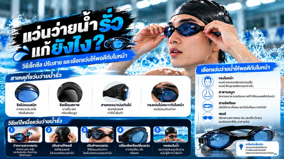 แว่นว่ายน้ำรั่วแก้ยังไง? วิธีเช็กซีล ปรับสาย และเลือกแว่นให้พอดีกับใบหน้า
